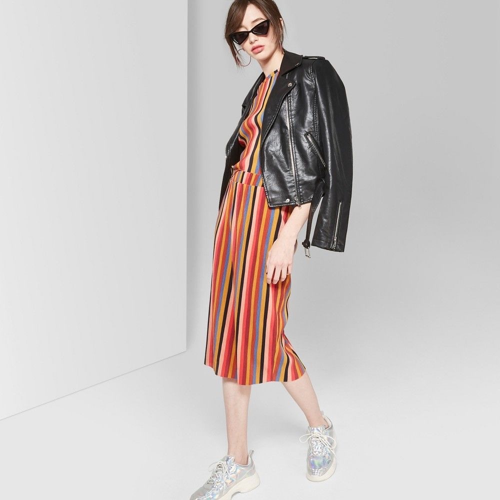 Wild Fable Rainbow Stripe Knit Midi Skirt